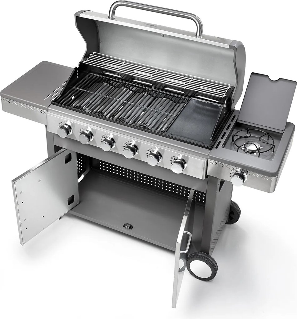 Barbecue a Gas GPL 6 Fuochi + 1 Fornello Laterale Ompagrill Indianapolis 7/B in Acciaio Inox...