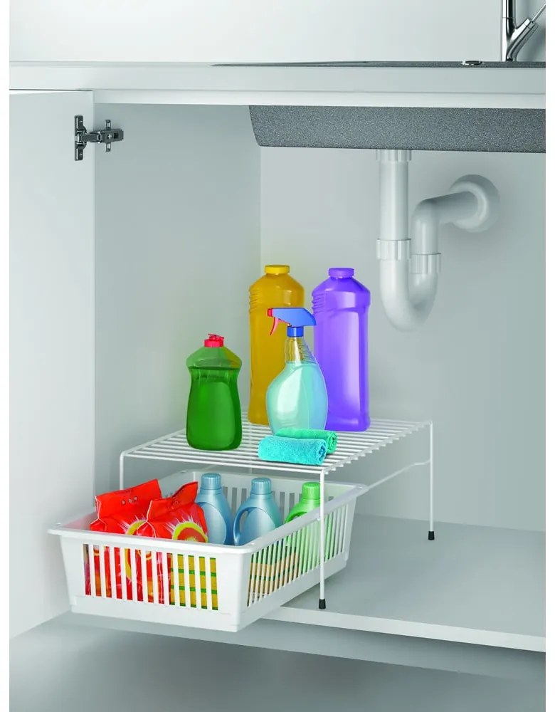 Ripiano aggiuntivo in acciaio inox bianco con spazio di archiviazione Dino - Metaltex