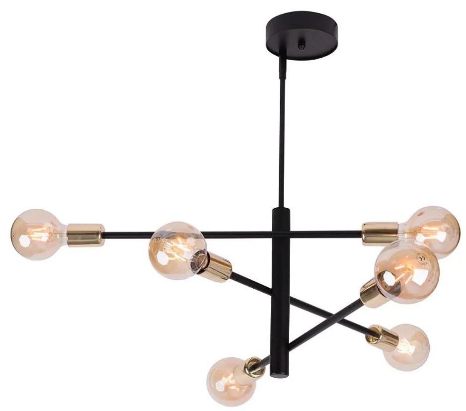 Lampadario su palo ONYX 6xE27/60W/230V nero/oro
