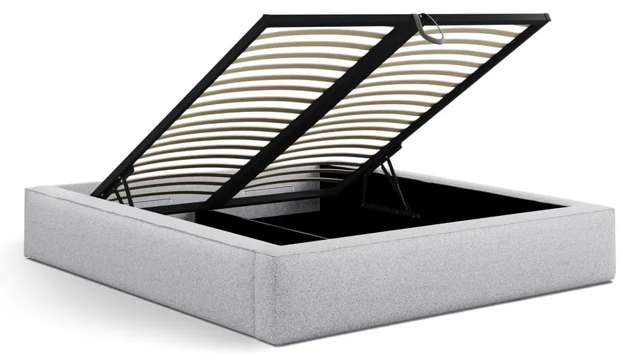 Letto matrimoniale imbottito grigio chiaro con contenitore con rete inclusa 180x200 cm Simon Olivia – Micadoni