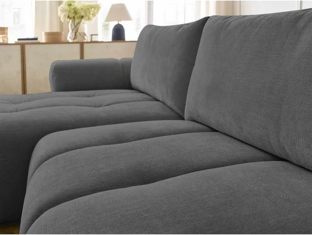 Divano angolare grigio scuro allungabile e con contenitore (penisola a sinistra/chaise lounge) Fuji – Bobochic Paris