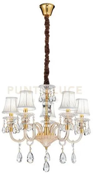 Lampadario monet oro 5 luci attacco e14 63x120cm in vetro e cristal...