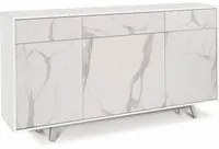 Madia Credenza mobile 3 ante e 3 cassetti con apertura push-pull 160x41x76H cm in kit colore Ossido bianco e Marmo Calacatta