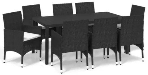 Set Pranzo da Giardino 9 pz con Cuscini in Polyrattan Nero