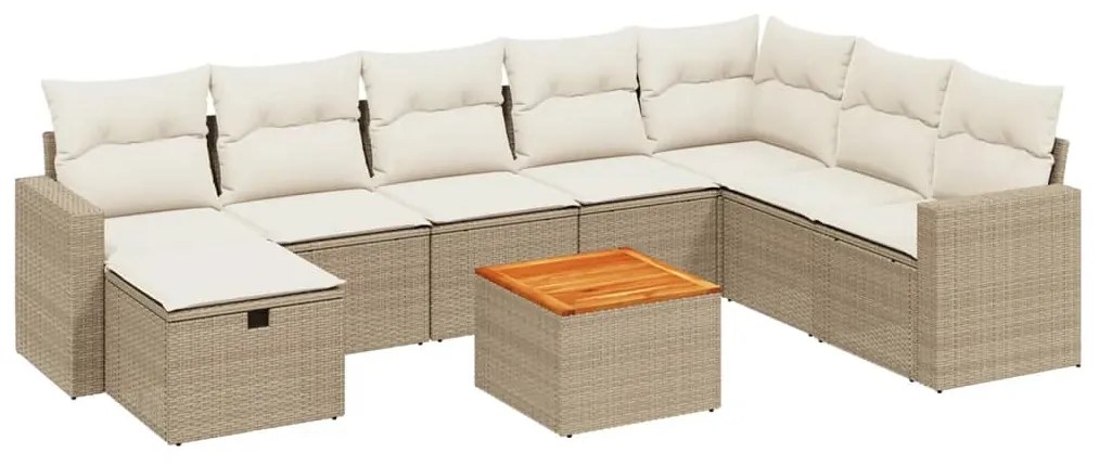 Set divano da giardino 9 pz con cuscini beige in polyrattan