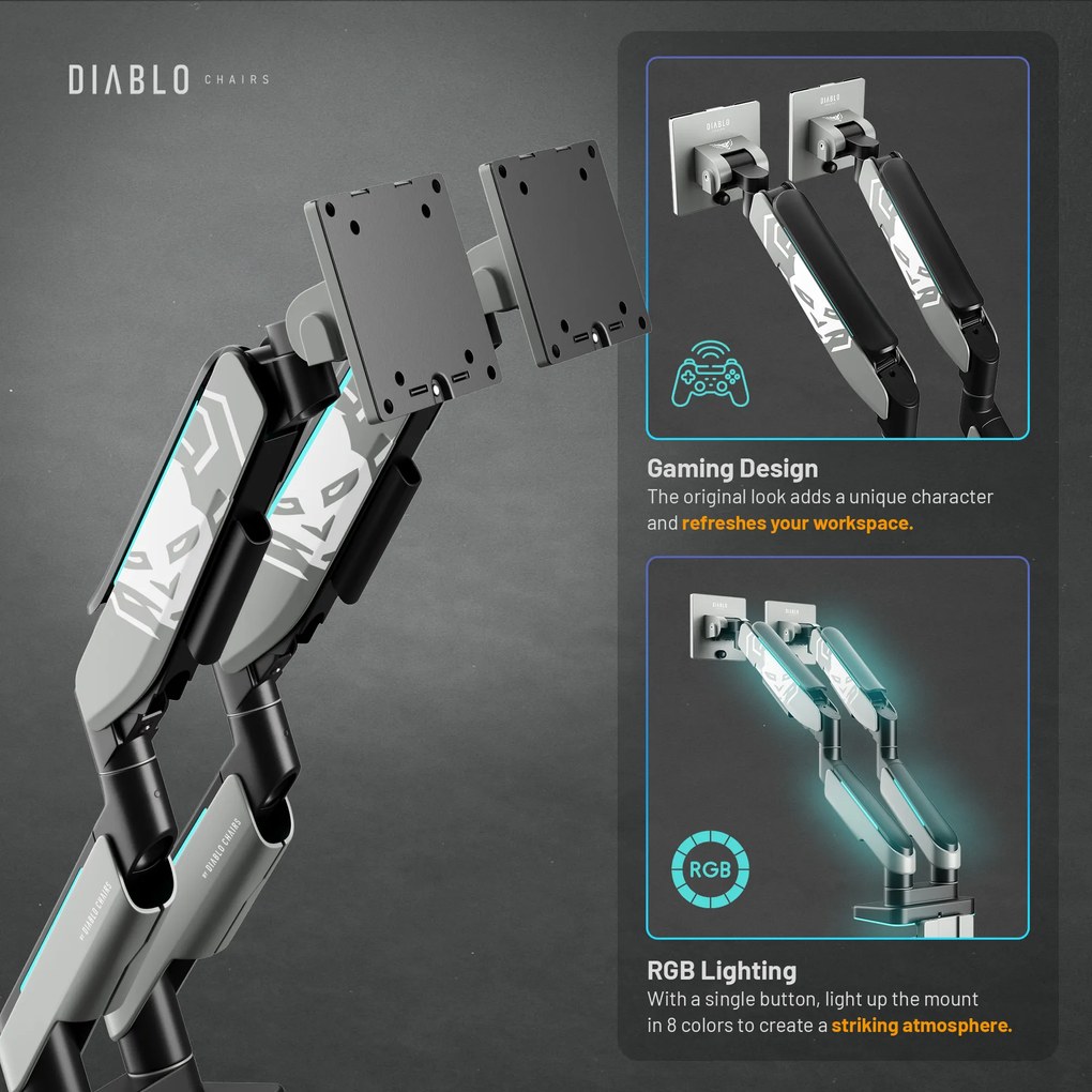 Supporto Doppio per Monitor da 49 Pollici Grigio e Nero RGB X-Arm Dual