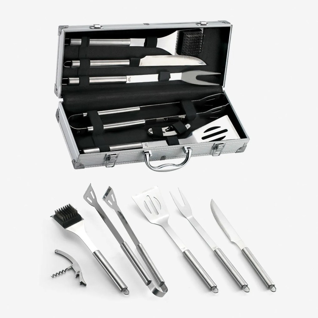 Palazzetti Set utensili per barbecue in acciaio inox 6 pz con valigetta