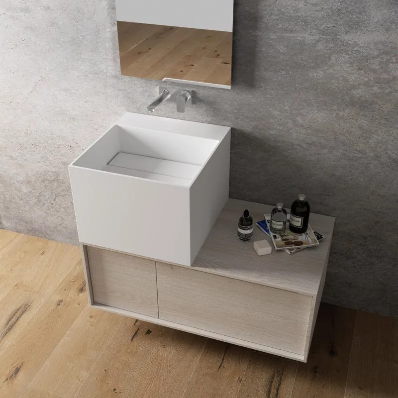 Lavabo da appoggio Neo Cube quadrato in solid surface L 45 x H 14 x P 49 cm bianco opaco