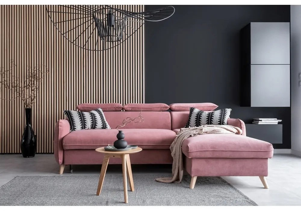 Divano letto angolare in velluto rosa chiaro (angolo destro) Sweet Harmony - Miuform