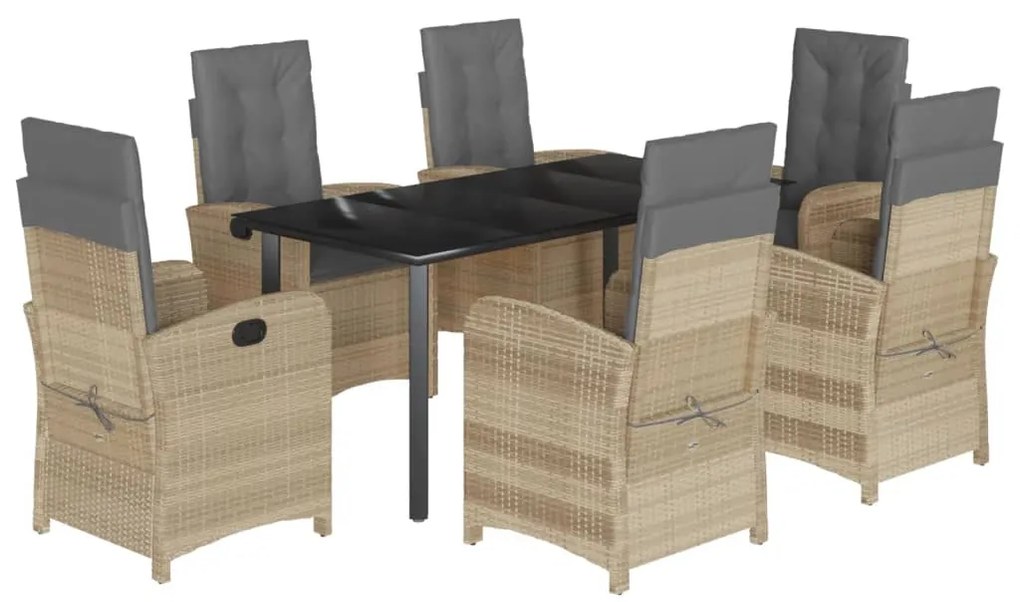 Set pranzo da giardino 7 pz con cuscini beige misto polyrattan