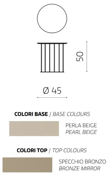 Tavolino tondo D45 cm con base in metallo Beige e piano in vetro Bronzo MUTE