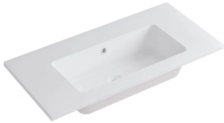 Lavabo integrale a incasso rettangolare L 90.5 x H 14 x P 46 cm in resina bianco opaco