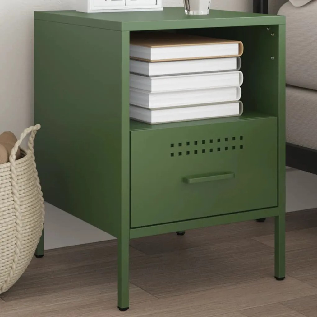Comodino Verde Oliva 36x39x50,5 Cm İn Acciaio /