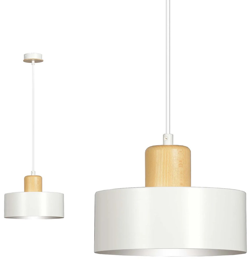 Sospensione Nordica 1 Luce Surya In Acciaio Bianco E Legno