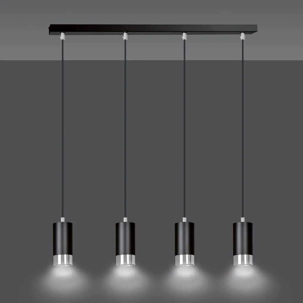 Lampadario 4 Luci Ivar Con Cilindri In Acciaio Nero E Cromo
