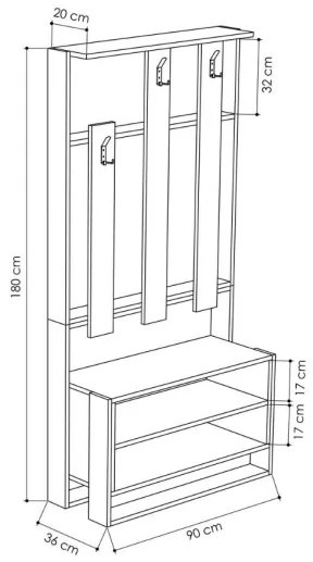 Mobile Ingresso Con Appendiabiti E Vani 90x36x180 Chester Bianco
