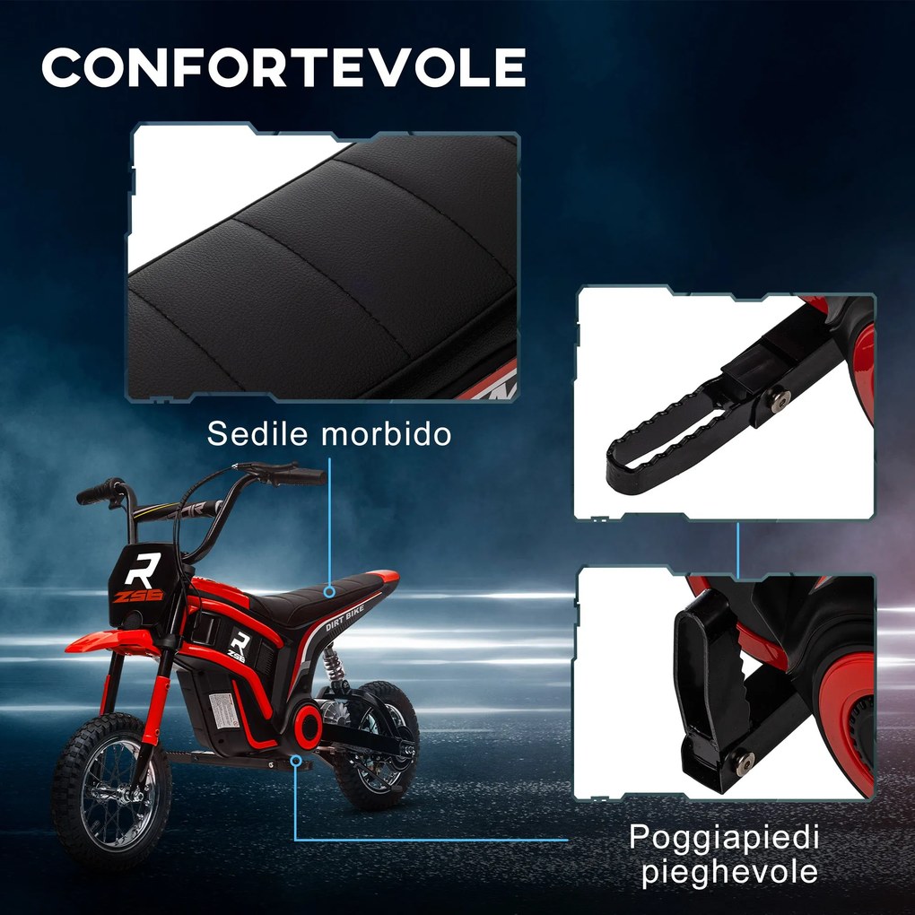 Moto Elettrica per Bambini con Acceleratore Manuale 2 Velocità 8-16km/h Rosso...