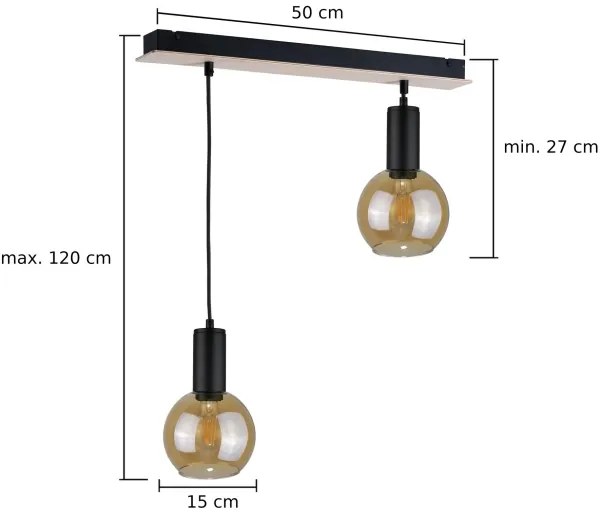 Lampadario a sospensione con filo JANTAR WOOD 2xE27/60W/230V