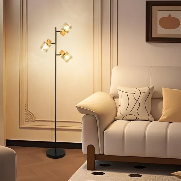 Brilagi - Lampada da terra HYGGE 3xE14/15W/230V legno/fumé