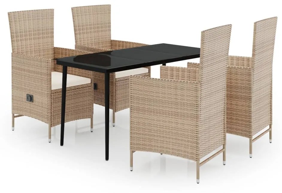 Set da pranzo da giardino 5 pz con cuscini beige