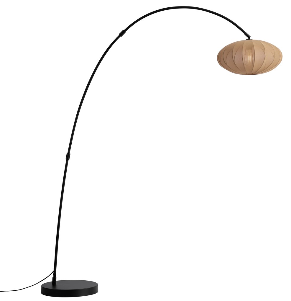 Lampada da terra ad arco Japandi nera con paralume marrone - Bida
