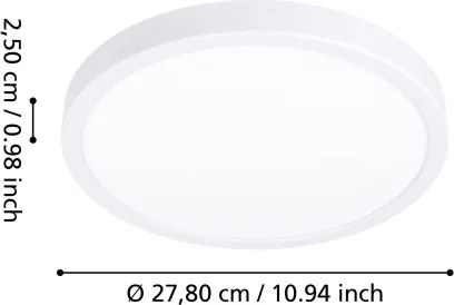 Eglo 901334 - Plafoniera da bagno LED FUEVA, 14,2 W, 230 V, Ø 27,8 cm, IP44, bianco