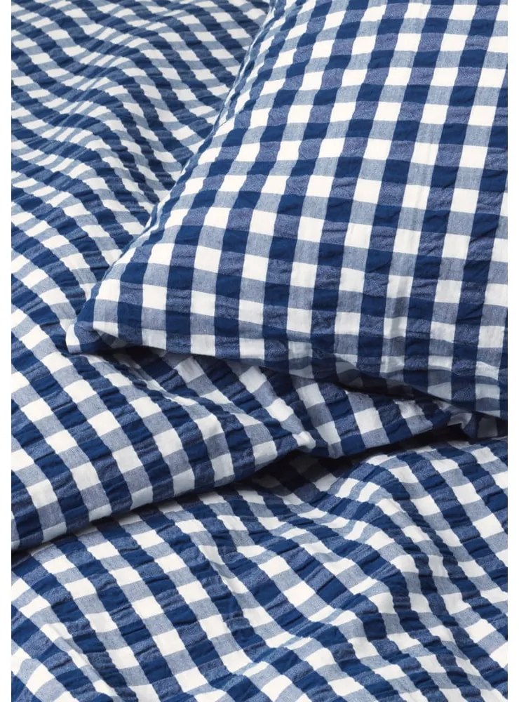 Biancheria da letto in crêpe bianca e blu scuro per letto singolo 140x200 cm Bæk&amp;Bølge - JUNA