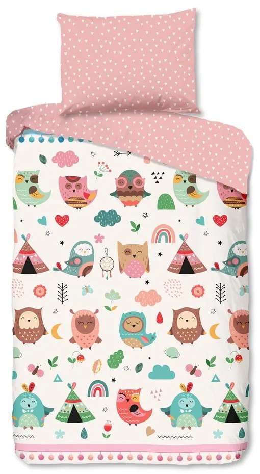 Set copripiumino e federa da bambini rosa in cotone per letto singolo 140x200 cm Wise – Good Morning