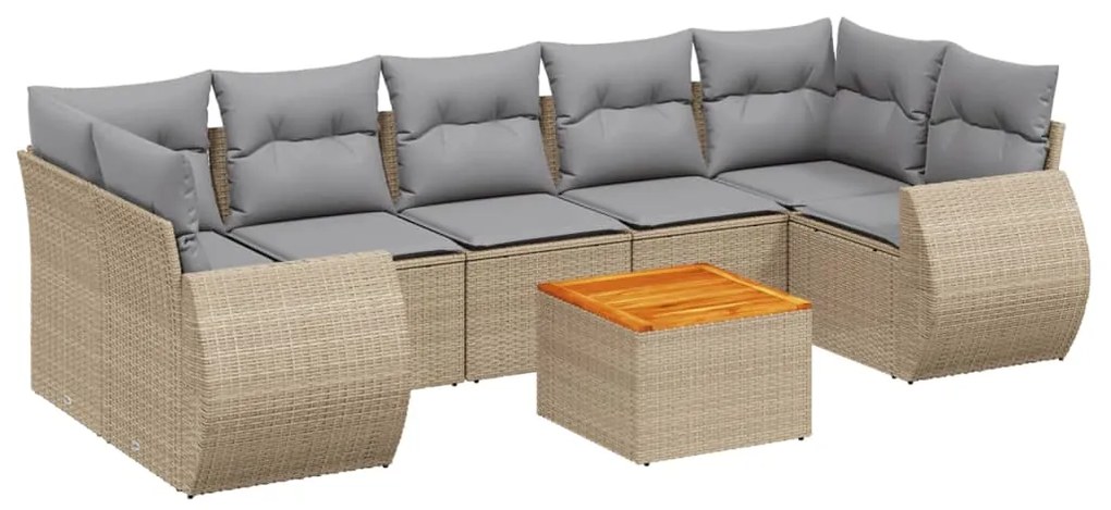 Set Divano da Giardino 8 pz con Cuscini Beige in Polyrattan