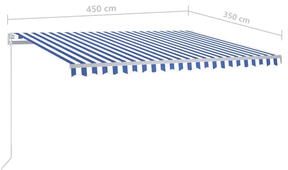 Tenda da Sole Retrattile Automatica e Pali 4,5x3,5 m Blu Bianca