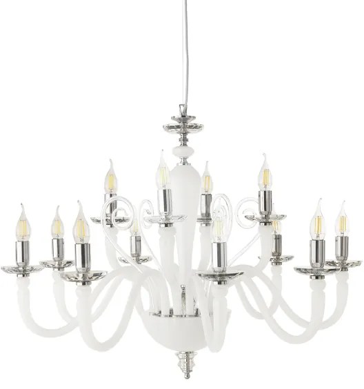 Lampada a sospensione DEBUSSY in vetro lavorato a mano D84 cm Bianco Satinato 12 LUCI
