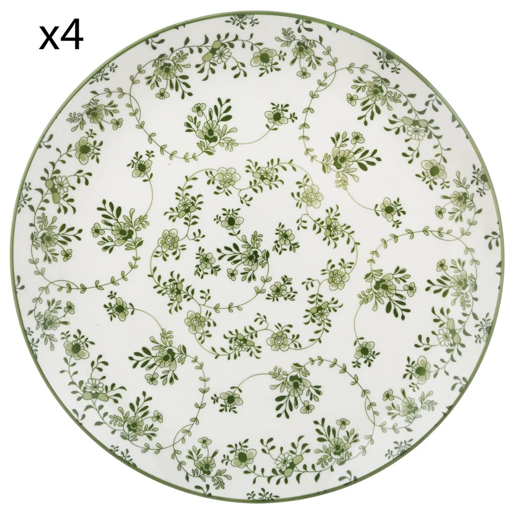 Set 4 piatti piani fiori verde porcellana Hanami