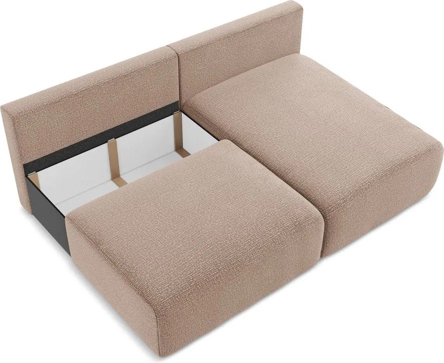 Divano angolare marrone chiaro allungabile/con contenitore (con penisola a destra) Kalena – Makamii