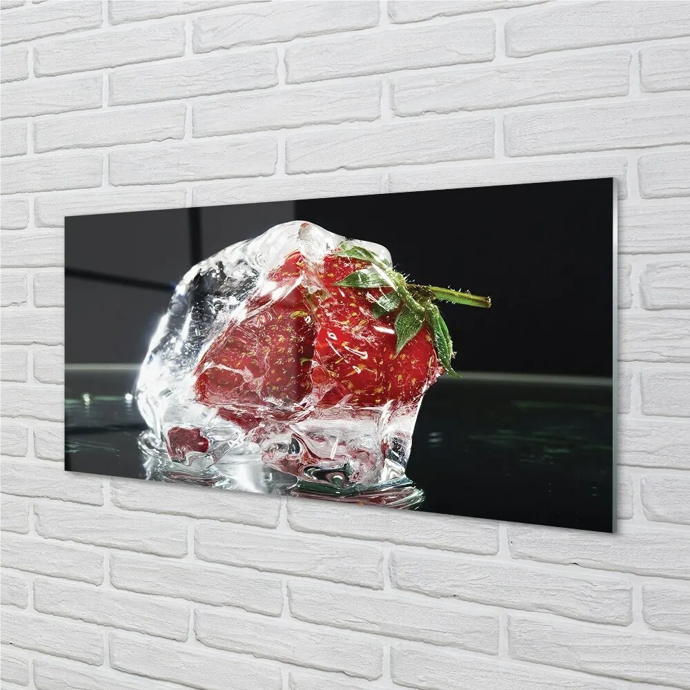 Quadro in vetro Fragola in un cubetto di ghiaccio 100x50 cm 2 appendini