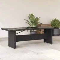 Tavolo da Giardino Piano in Vetro Nero 240x90x75 cm Polyrattan 365597