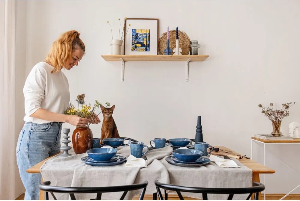 Set da pranzo in gres blu scuro 16 pezzi Glosia - Bonami Selection