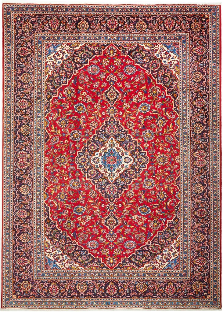 Kashan Tappeto 330x240 Blu (Iran) Annodato A Mano