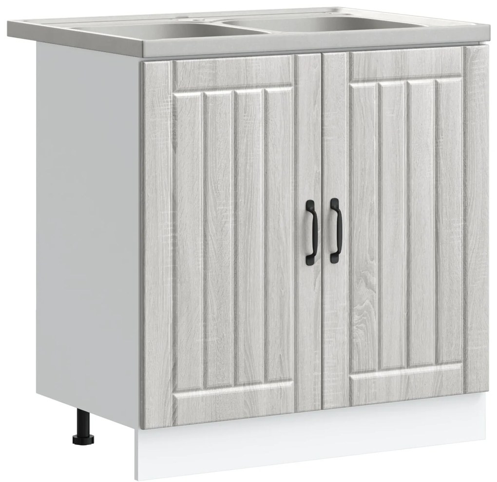 Armadio da cucina 'lucca' con doppi lavandini grigio sonoma in legno ingegnerizzato