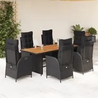 Set da Pranzo da Giardino 7 pz Nero con Cuscini in Polyrattan 3213139