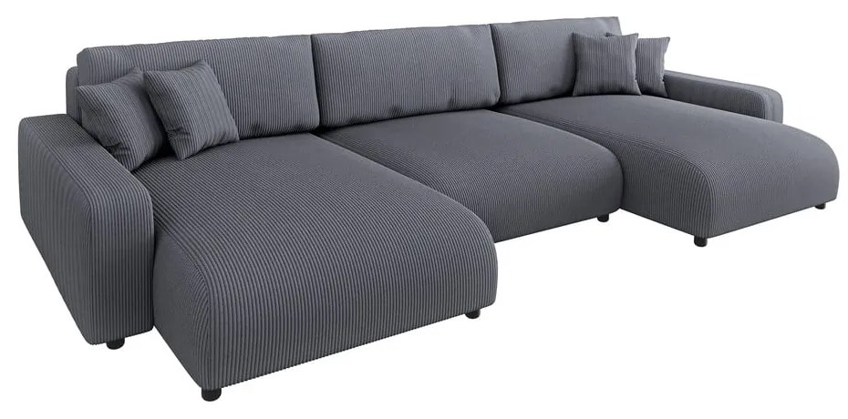 Divano angolare grigio scuro allungabile/con contenitore (a U) con rivestimento in velluto a coste Sara – Ropez
