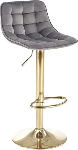 Sgabello da bar H-120 in velluto grigio/oro