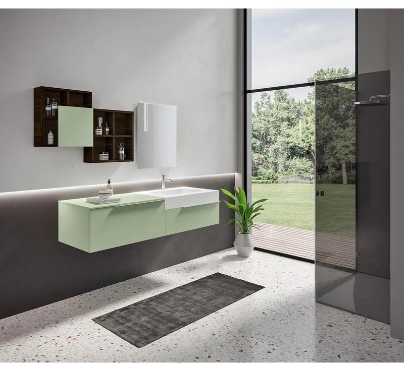 Mobile sottolavabo e lavabo Ginevra per vasca a destra avocado L 160 x H 36 x P 51 cm