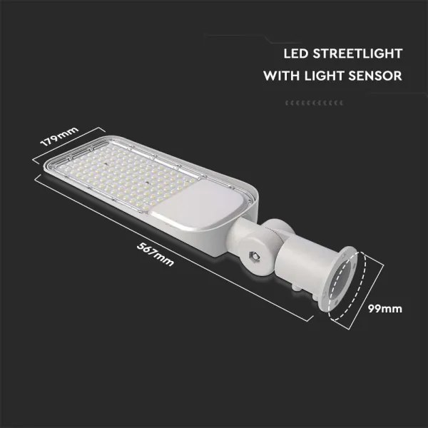 Lampione LED stradale 100W 6500K IP65 con sensore crepuscolare grigio