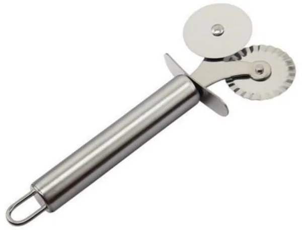 Trade Shop - Doppia Rotella In Acciaio Inox Pizza Pancake Pie Taglia Affettatrice Lama
