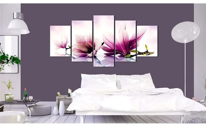 Quadro Fiori rosa  magnolie  Colore Verde, Dimensioni e Misure 100x50