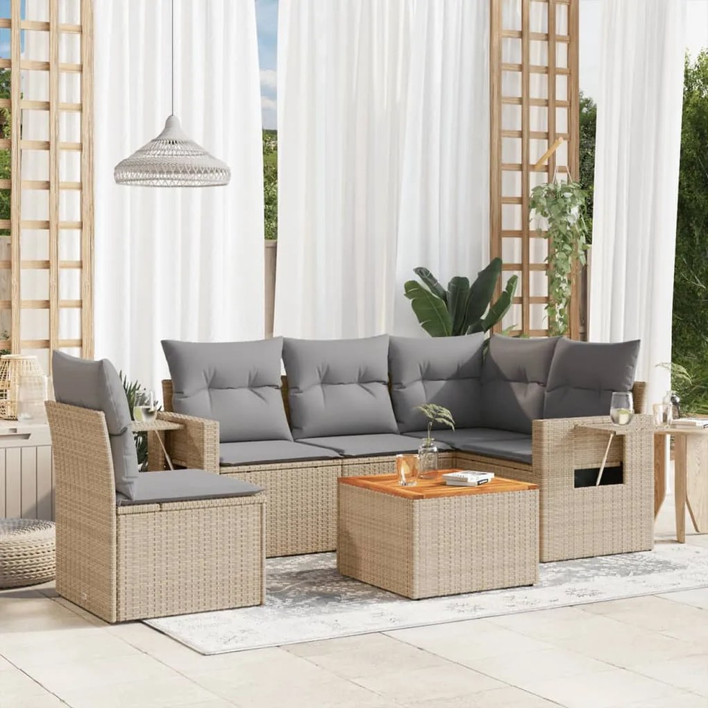 Set divano da giardino 6 pz con cuscini beige in polyrattan