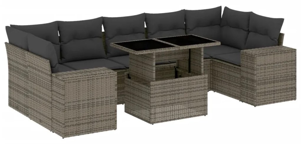 Set divano da giardino 8 pz con cuscini grigio in polyrattan