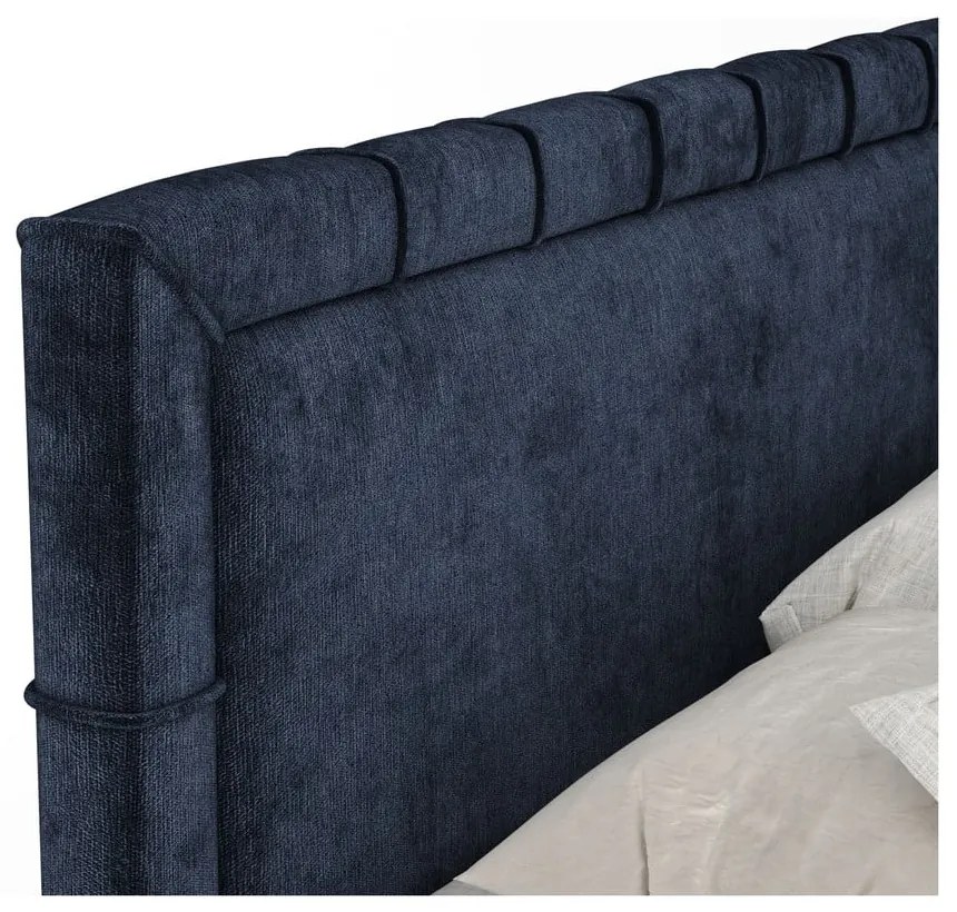 Letto boxspring blu scuro con spazio contenitivo 160x200 cm Voyage - Maison de Rêve