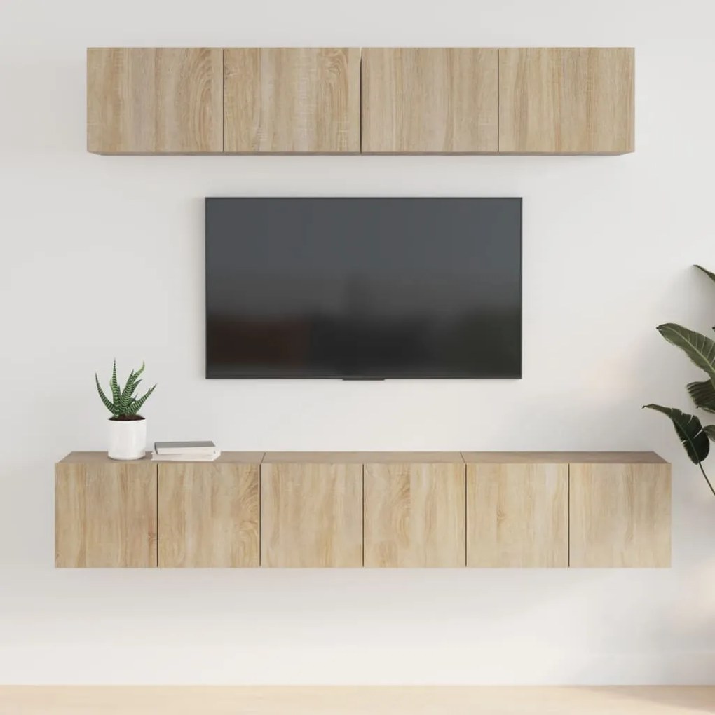 Set Di Mobili Porta Tv 5 Pz Rovere Sonoma İn Legno Multistrato /
