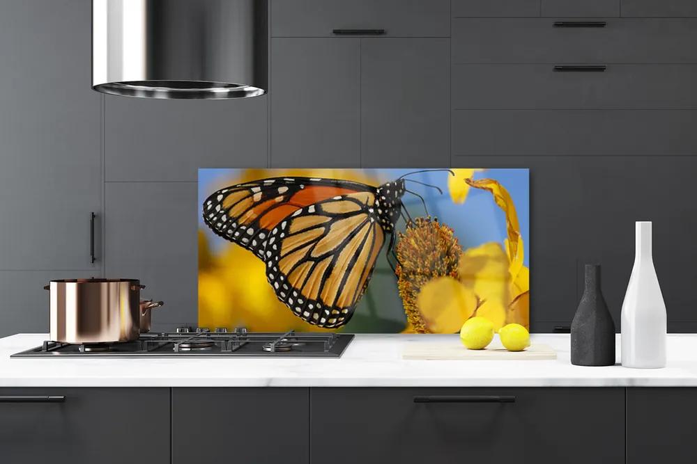 Pannello cucina paraschizzi Natura del fiore della farfalla 100x50 cm